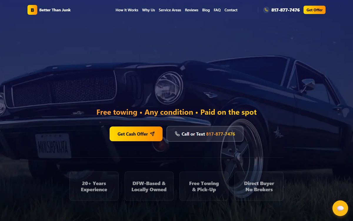 Better Than Junk website with Get Cash Offer button