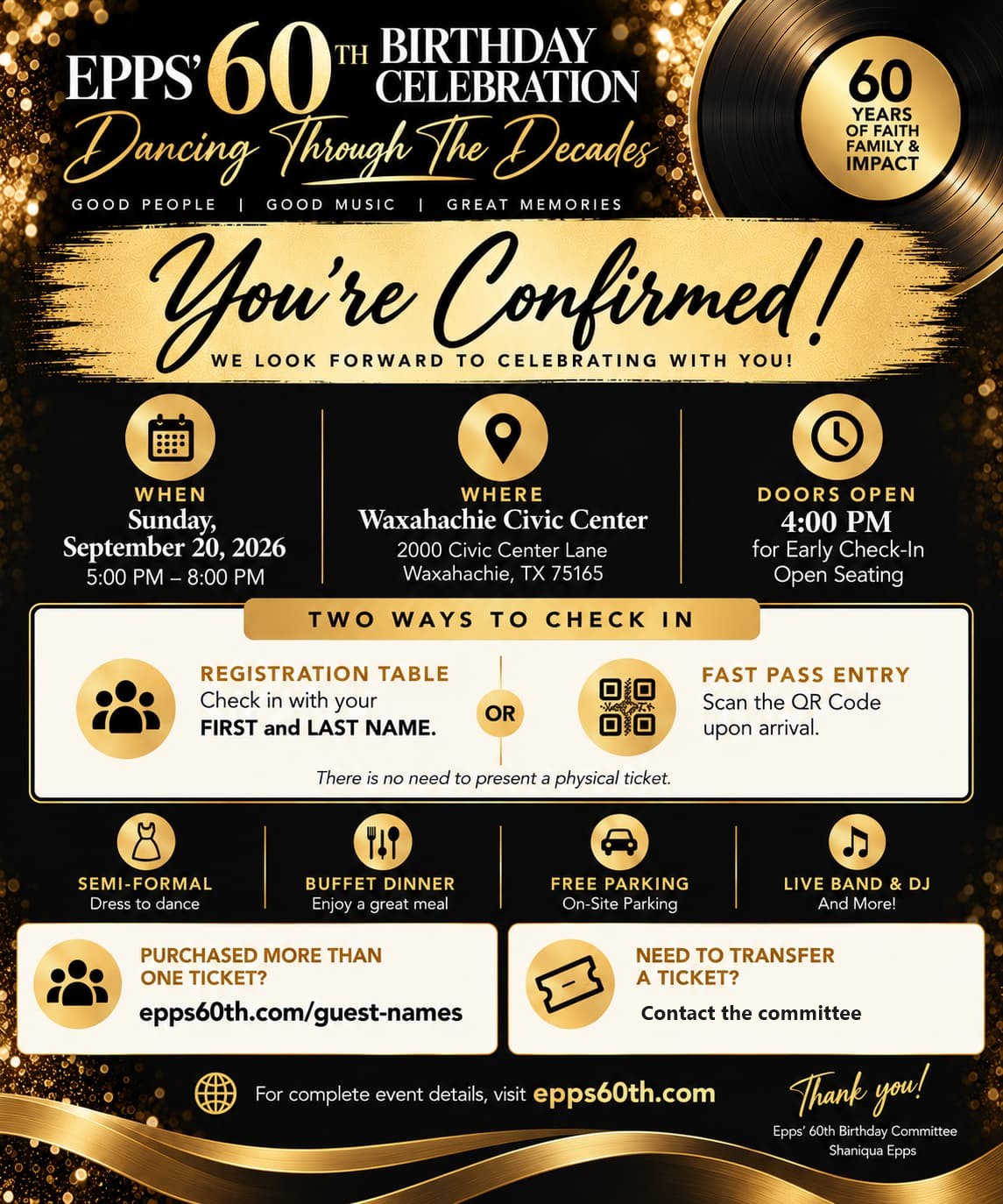 You are Confirmed email with event details and two ways to check in